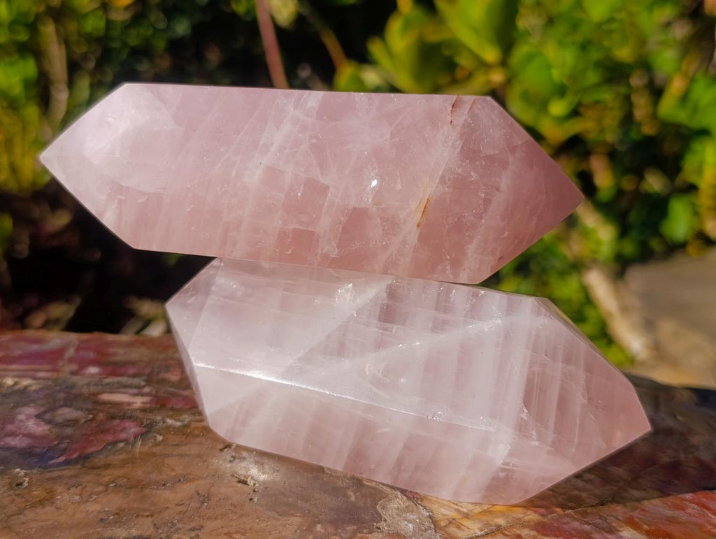 Polished Double Terminated Gemmy Rose Quartz Crystals x 6 From Madagascar