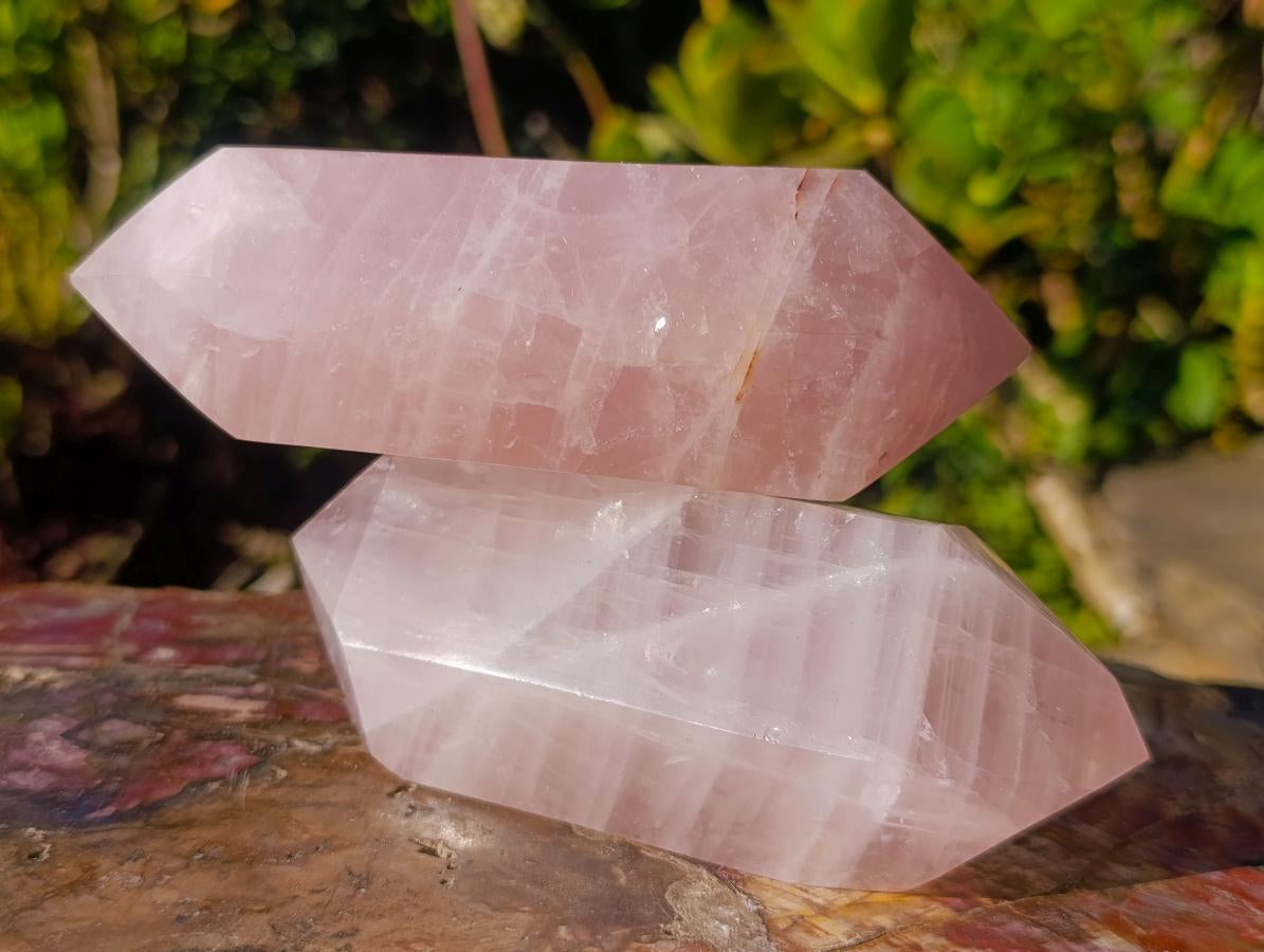 Polished Double Terminated Gemmy Rose Quartz Crystals x 6 From Madagascar
