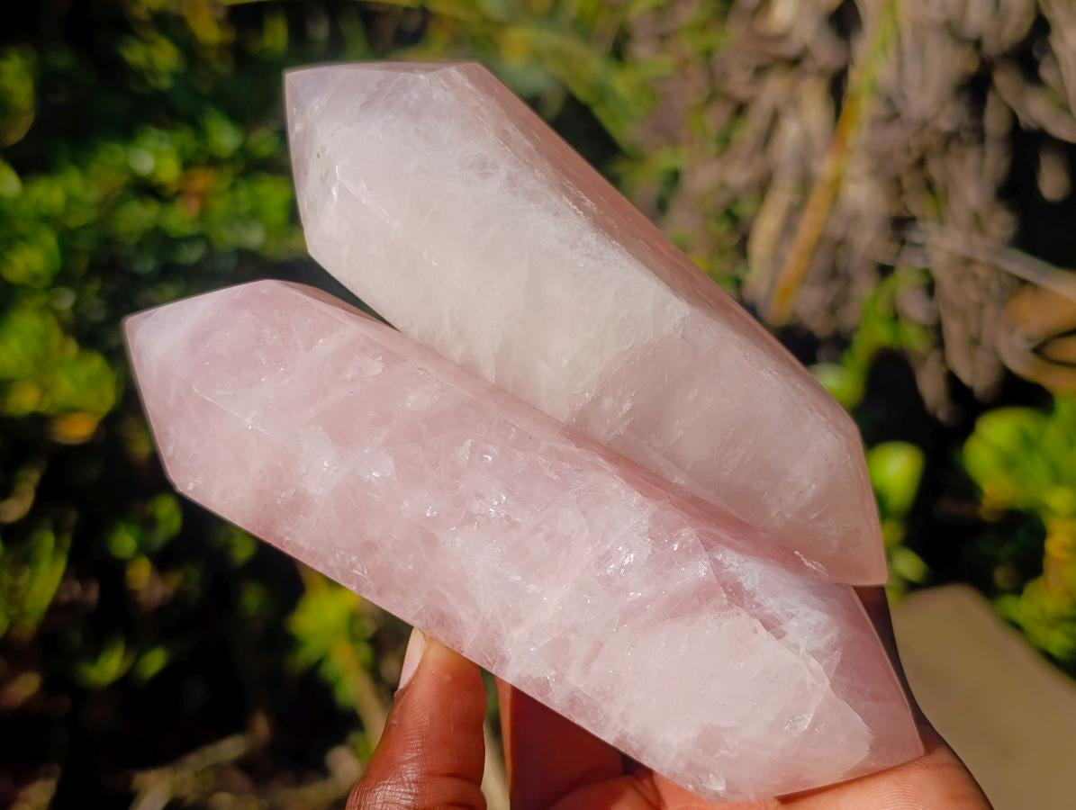 Polished Double Terminated Gemmy Rose Quartz Crystals x 6 From Madagascar
