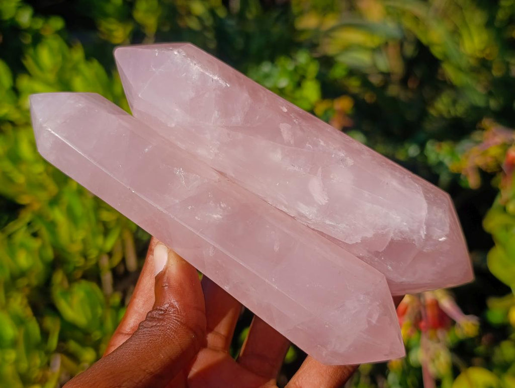 Polished Double Terminated Gemmy Rose Quartz Crystals x 6 From Madagascar