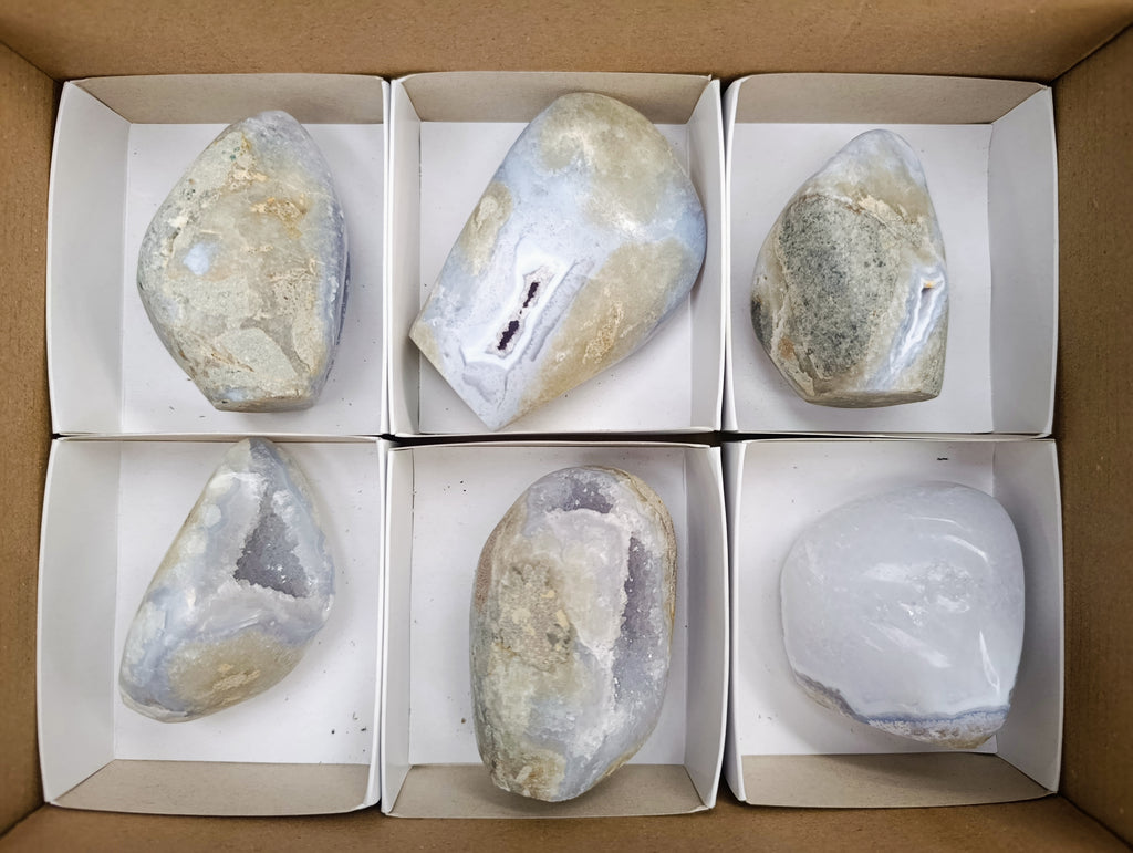 Polished Blue Lace Agate Standing Display Pieces x 4 From Nsanje, Malawi - Toprock Gemstones and Minerals 