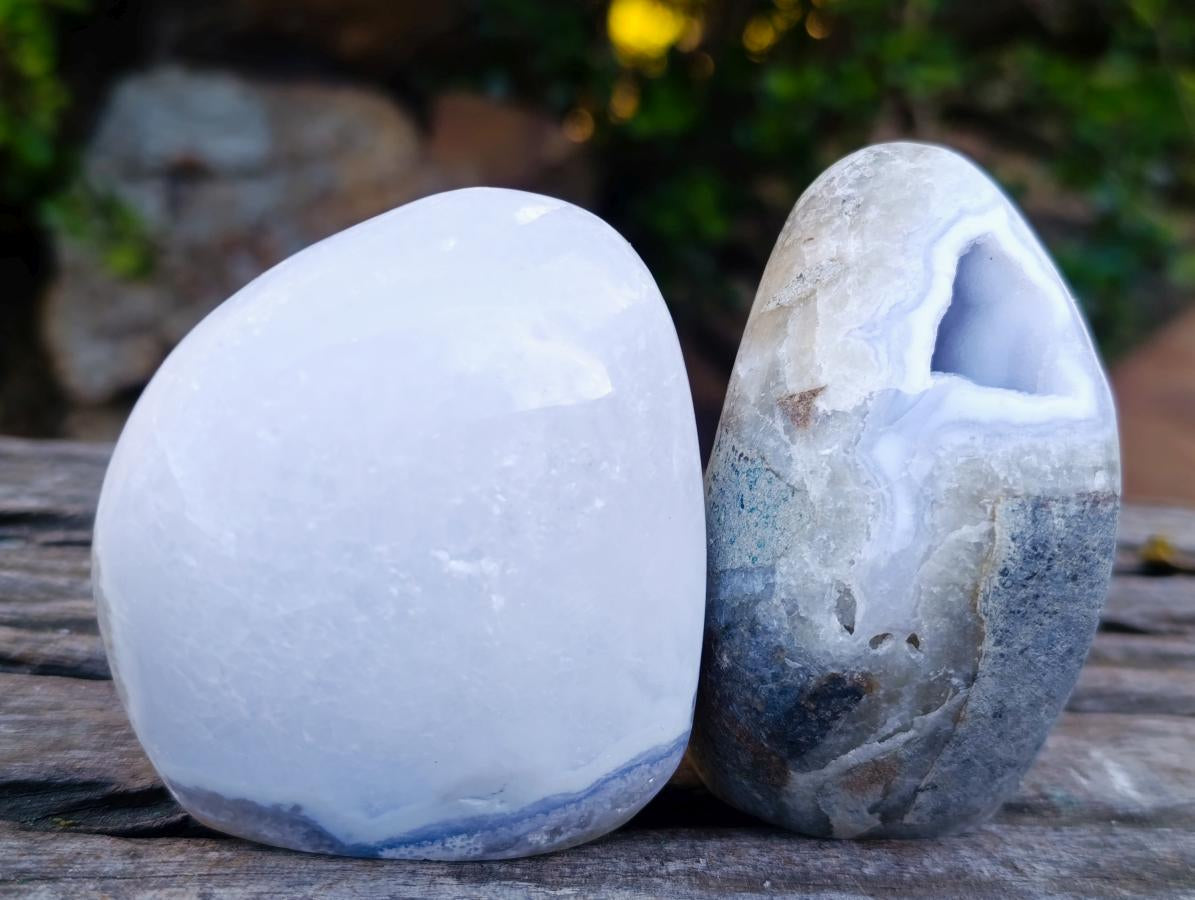Polished Blue Lace Agate Standing Display Pieces x 4 From Nsanje, Malawi - Toprock Gemstones and Minerals 