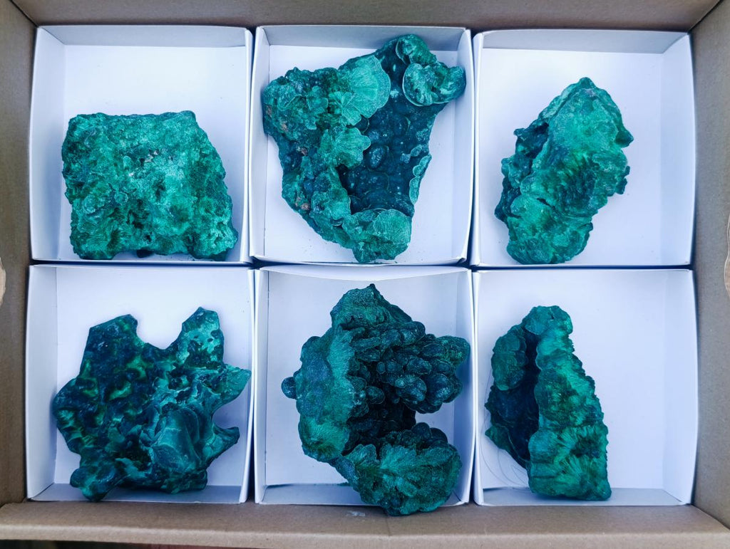 Natural Silky Malachite Specimens x 6 From Kasompe, Congo - Toprock Gemstones and Minerals 