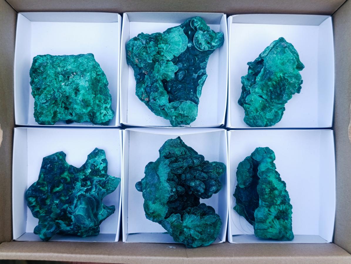 Natural Silky Malachite Specimens x 6 From Kasompe, Congo - Toprock Gemstones and Minerals 