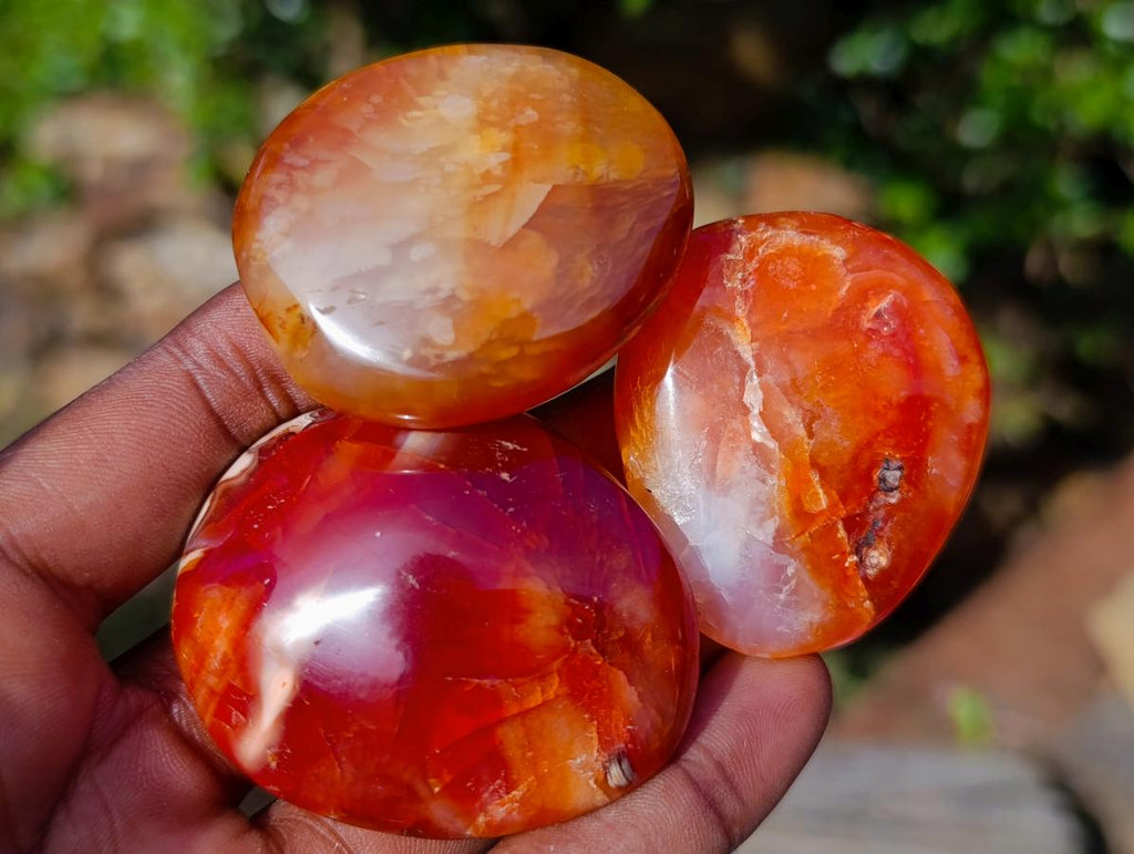 Polished Carnelian Agate Gemstone Galets x 31 From Madagascar - Toprock Gemstones and Minerals 