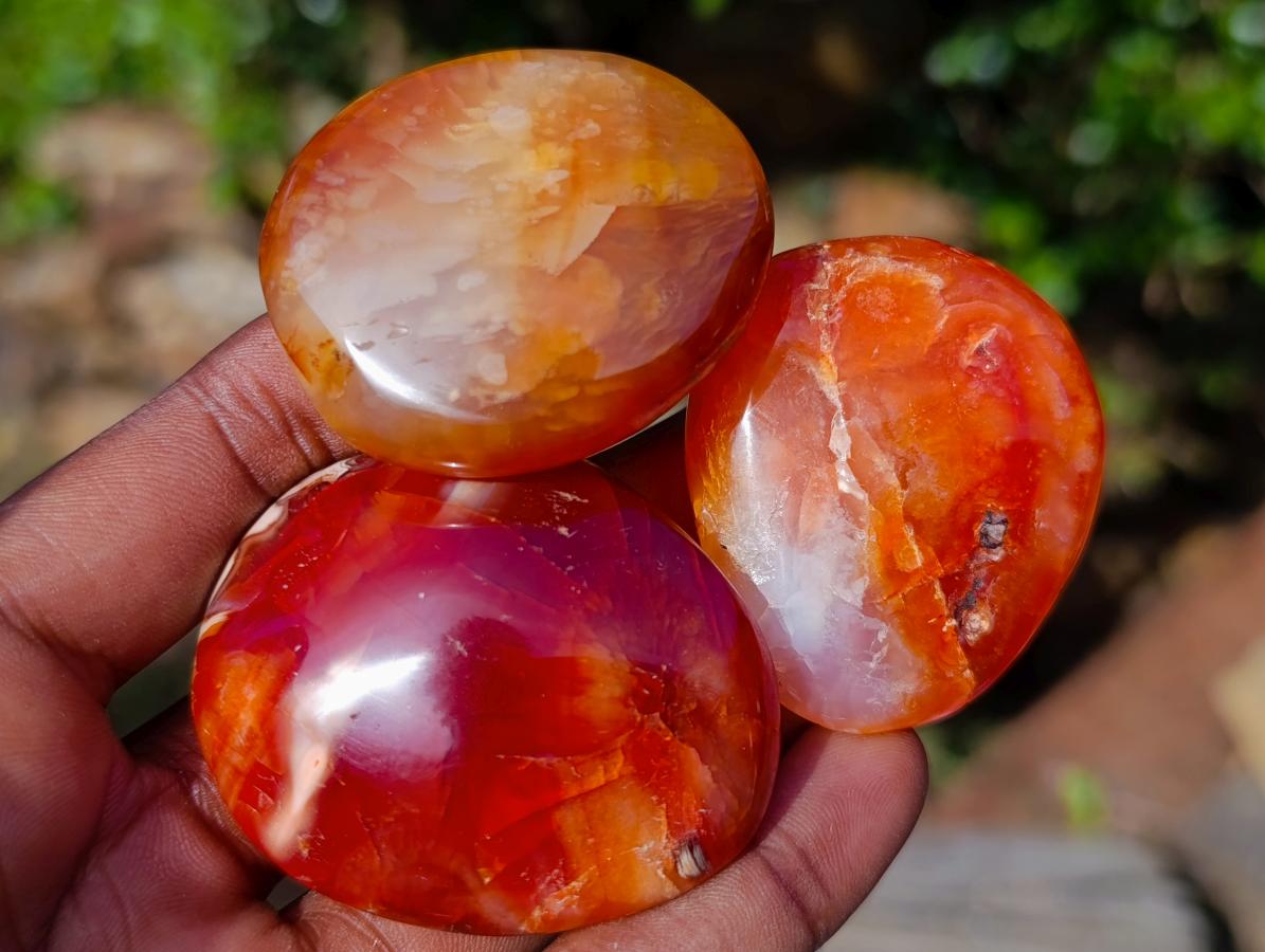 Polished Carnelian Agate Gemstone Galets x 31 From Madagascar - Toprock Gemstones and Minerals 