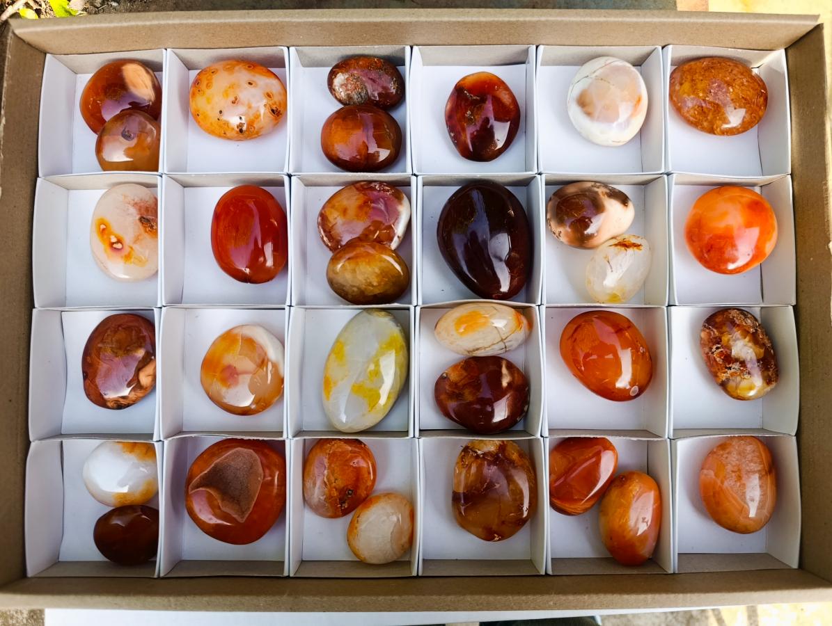 Polished Carnelian Agate Gemstone Galets x 31 From Madagascar - Toprock Gemstones and Minerals 