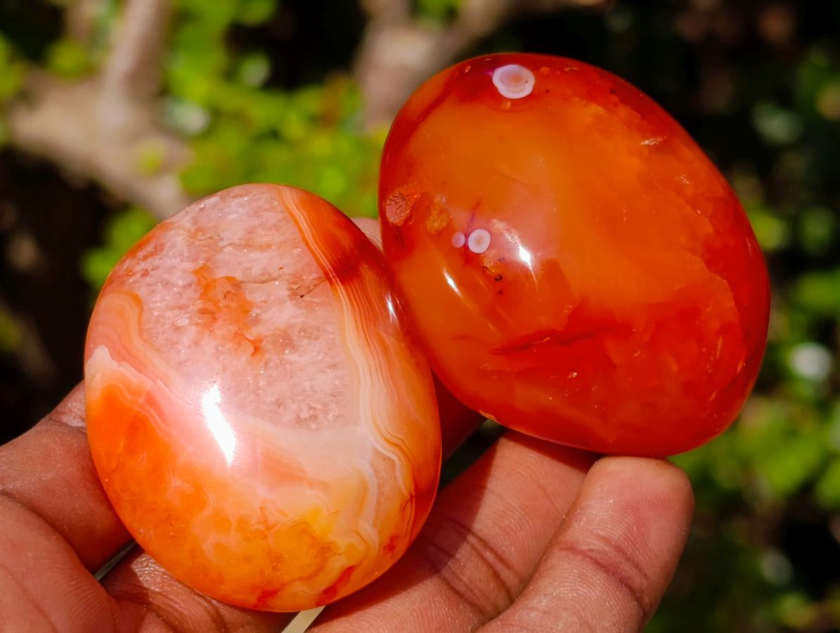 Polished Carnelian Agate Gemstone Galets x 31 From Madagascar - Toprock Gemstones and Minerals 