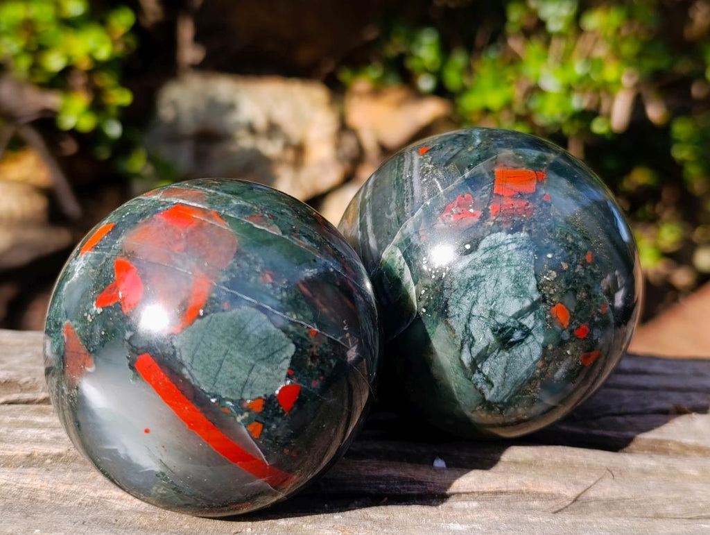 Polished Bloodstone Spheres x 2 From Swaziland - Toprock Gemstones and Minerals 
