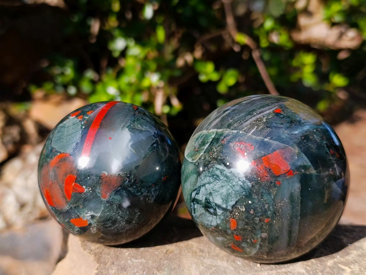 Polished Bloodstone Spheres x 2 From Swaziland - Toprock Gemstones and Minerals 