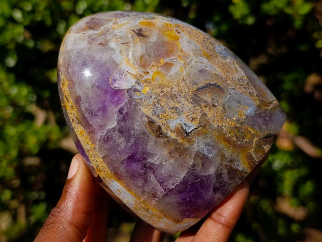 Polished Purple Chevron Amethyst Standing Display Pieces x 3 From Madagascar - Toprock Gemstones and Minerals 