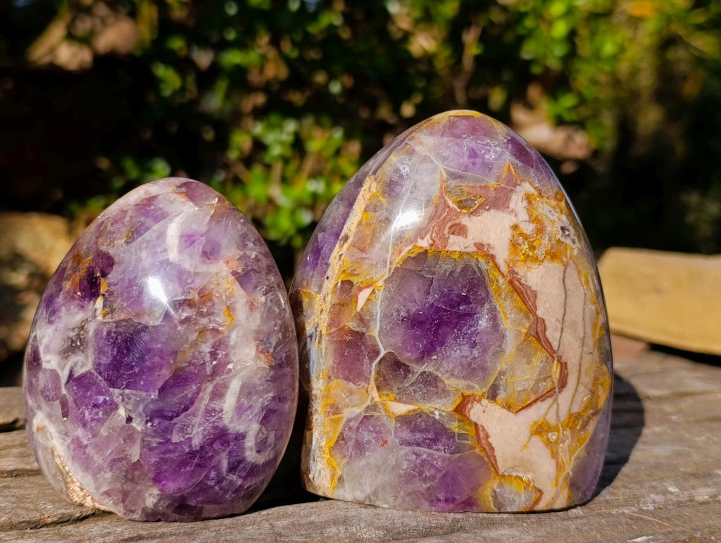 Polished Purple Chevron Amethyst Standing Display Pieces x 3 From Madagascar - Toprock Gemstones and Minerals 