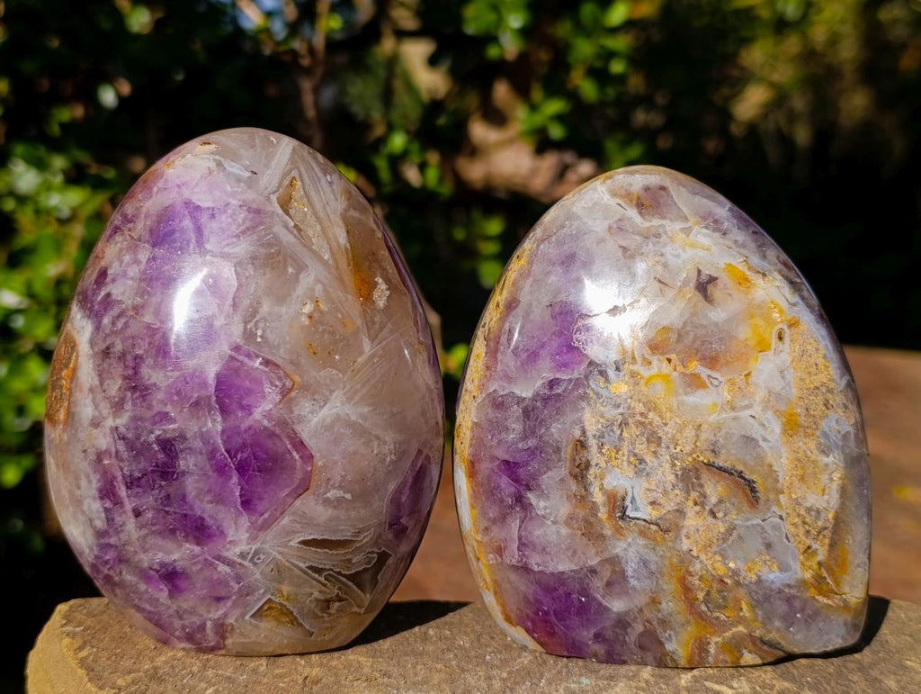 Polished Purple Chevron Amethyst Standing Display Pieces x 3 From Madagascar - Toprock Gemstones and Minerals 