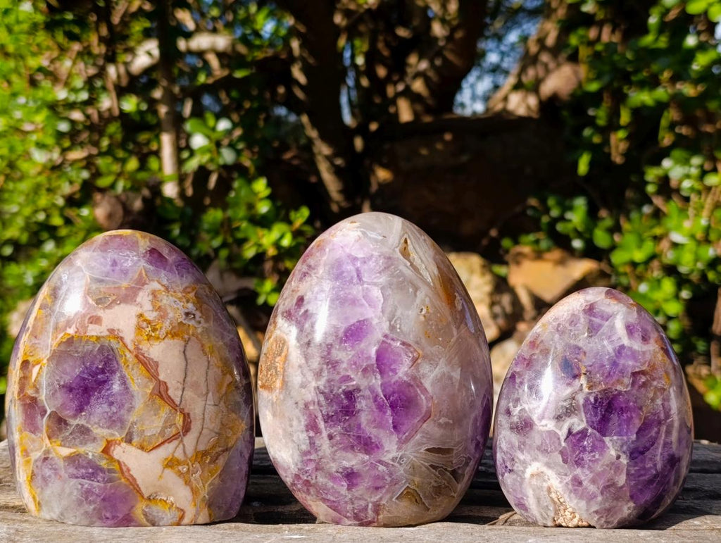 Polished Purple Chevron Amethyst Standing Display Pieces x 3 From Madagascar - Toprock Gemstones and Minerals 