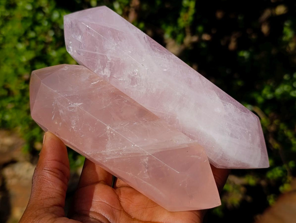 Polished Double Terminated Gemmy Rose Quartz Crystals x 4 From Madagascar - Toprock Gemstones and Minerals 