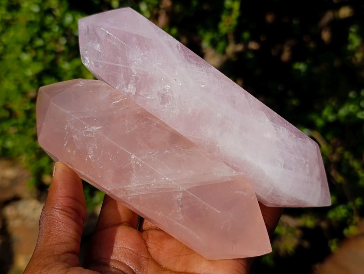 Polished Double Terminated Gemmy Rose Quartz Crystals x 4 From Madagascar - Toprock Gemstones and Minerals 