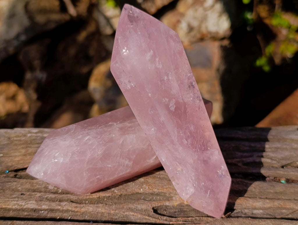 Polished Double Terminated Gemmy Rose Quartz Crystals x 4 From Madagascar - Toprock Gemstones and Minerals 