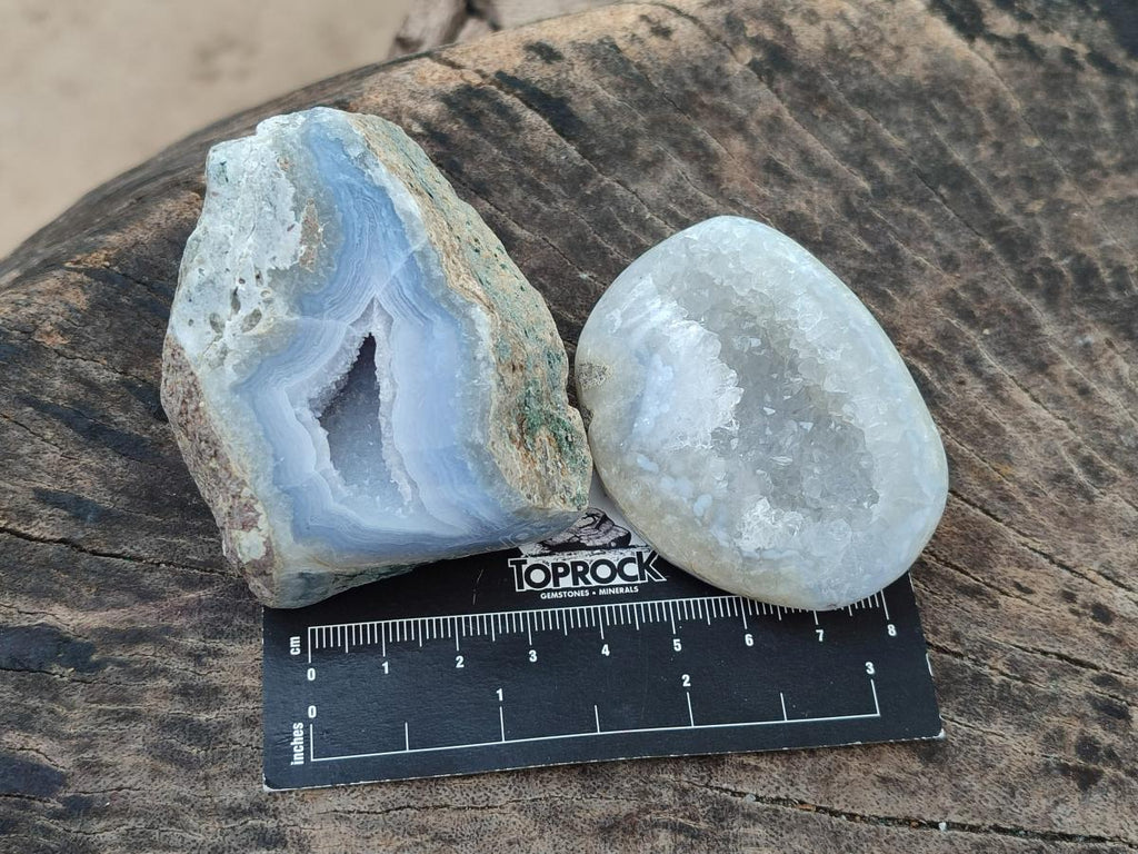 Polished On One Side Blue Lace Agate Geodes x 19 From Nsanje, Malawi - Toprock Gemstones and Minerals 
