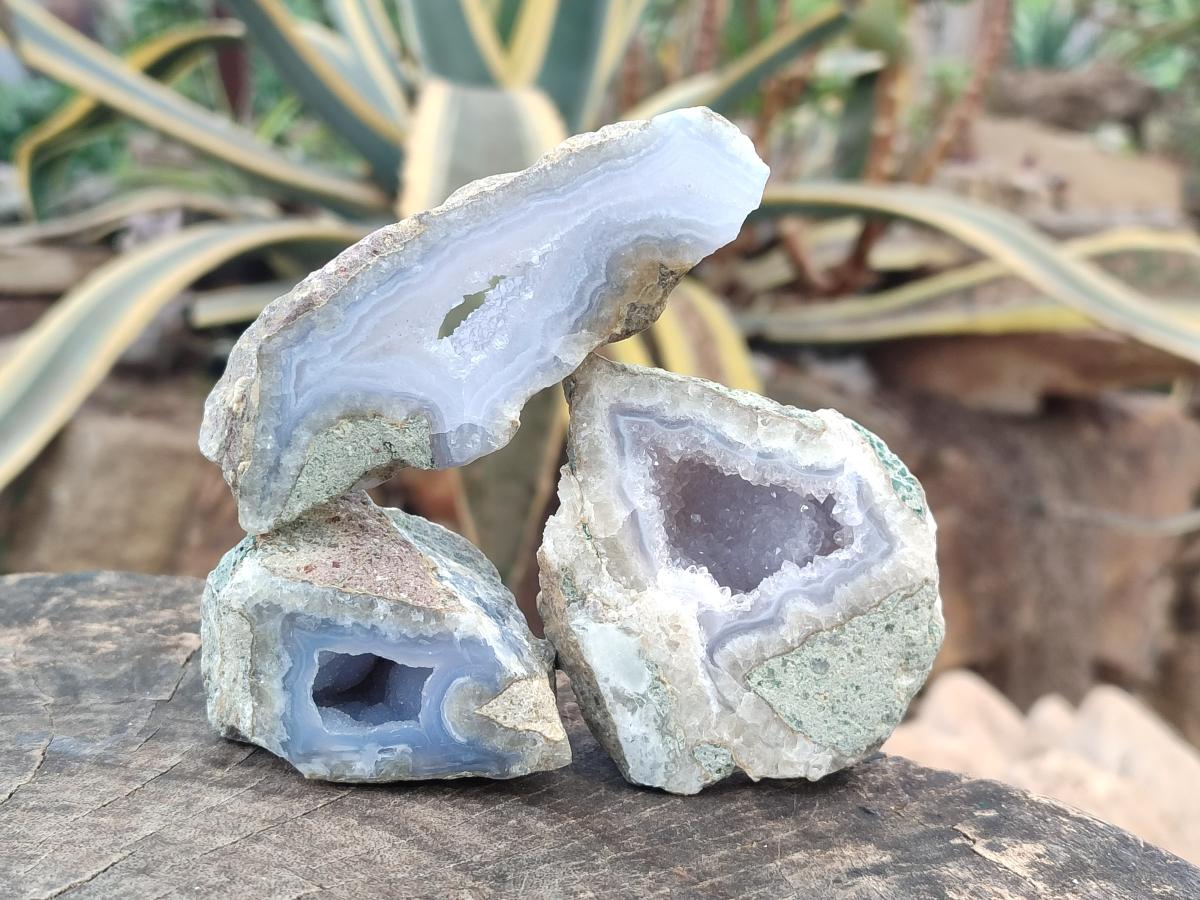 Polished On One Side Blue Lace Agate Geodes x 19 From Nsanje, Malawi - Toprock Gemstones and Minerals 