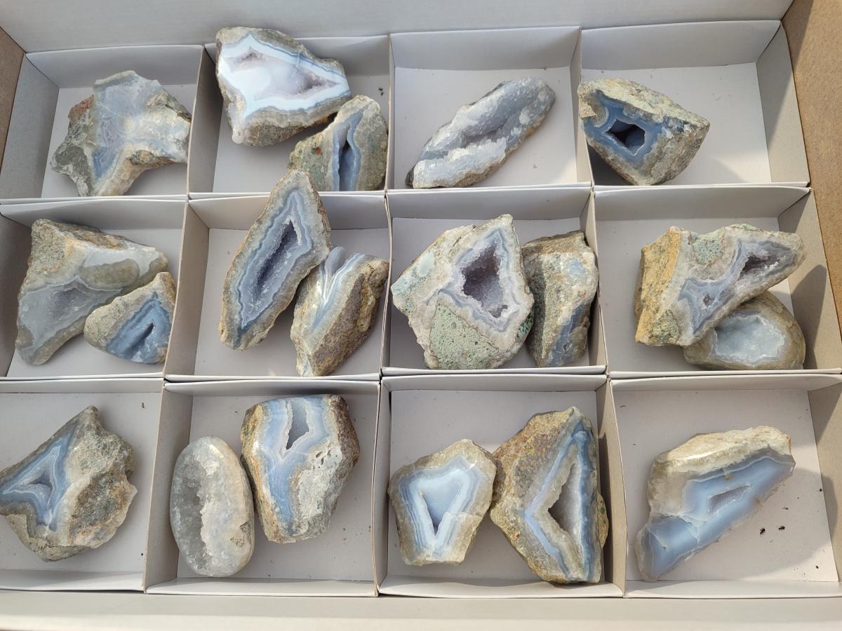 Polished On One Side Blue Lace Agate Geodes x 19 From Nsanje, Malawi - Toprock Gemstones and Minerals 
