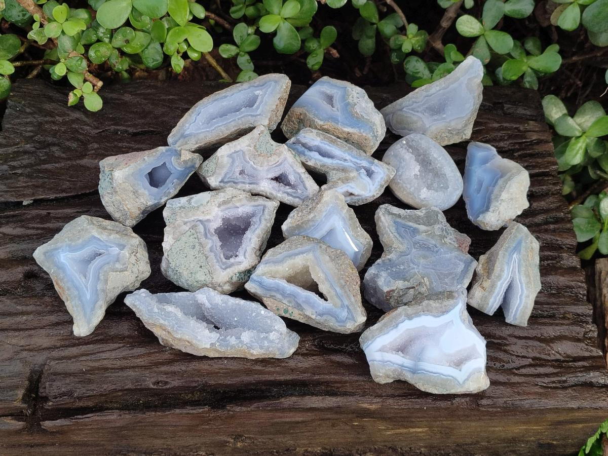 Polished On One Side Blue Lace Agate Geodes x 19 From Nsanje, Malawi - Toprock Gemstones and Minerals 