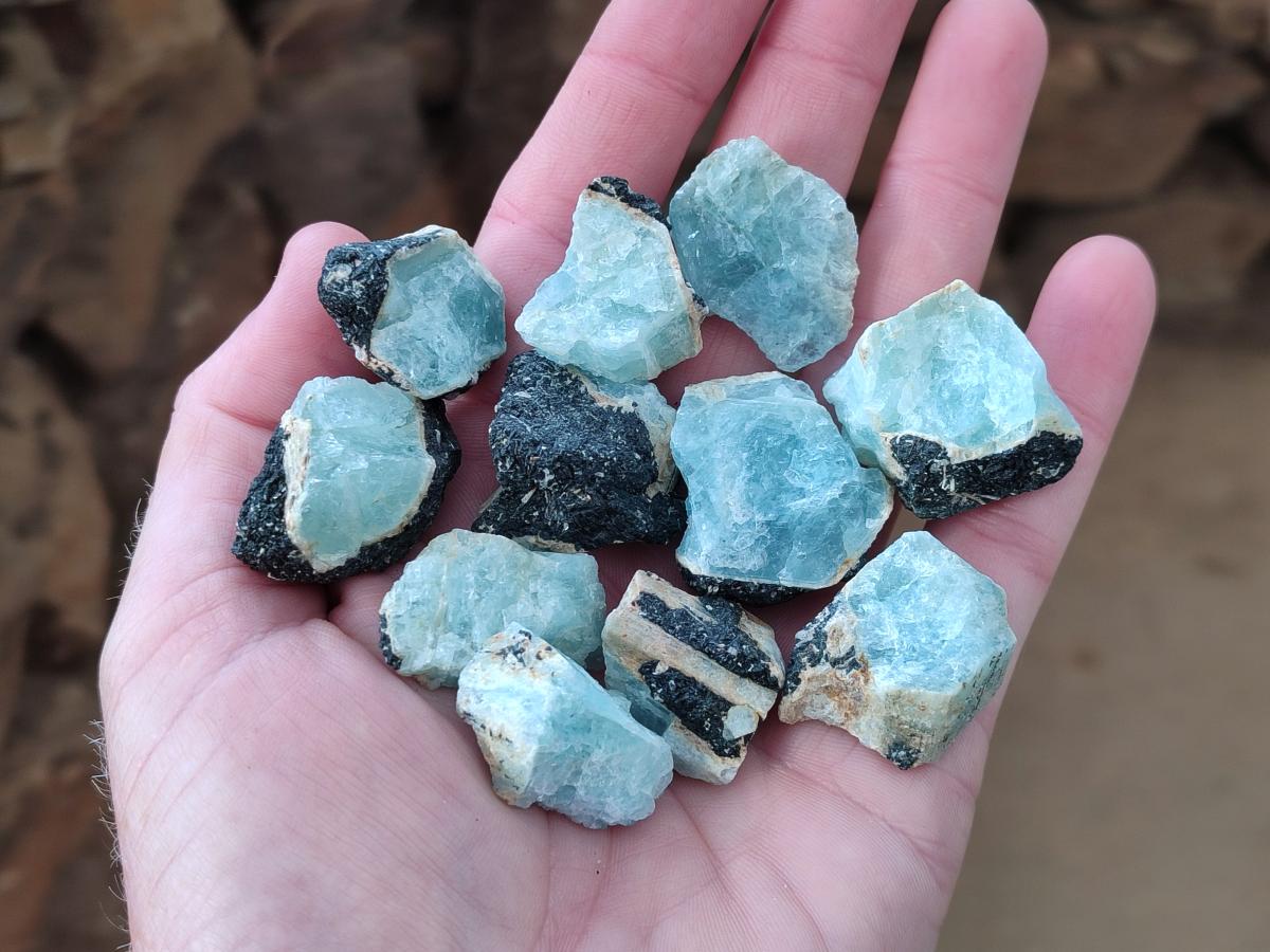 Natural Rare Aquamarine in Black Tourmaline Specimens x 70 From Karibib, Namibia - Toprock Gemstones and Minerals 