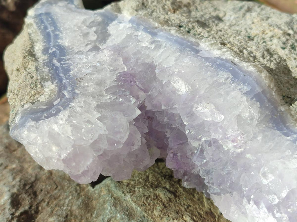Natural Large Rare Blue Lace Agate Geodes with Amethyst Centres x 2 From Nsanje, Malawi - Toprock Gemstones and Minerals 