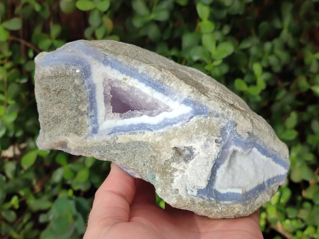 Natural Large Rare Blue Lace Agate Geodes with Amethyst Centres x 2 From Nsanje, Malawi - Toprock Gemstones and Minerals 