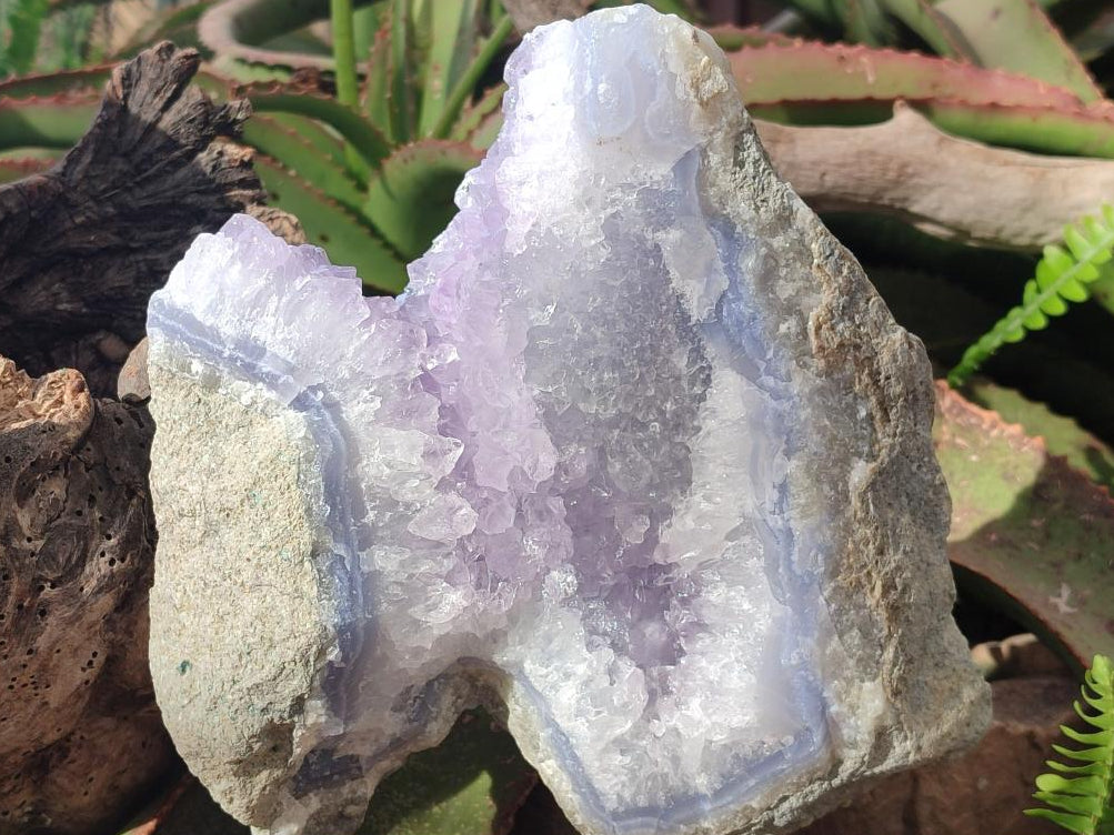 Natural Large Rare Blue Lace Agate Geodes with Amethyst Centres x 2 From Nsanje, Malawi - Toprock Gemstones and Minerals 