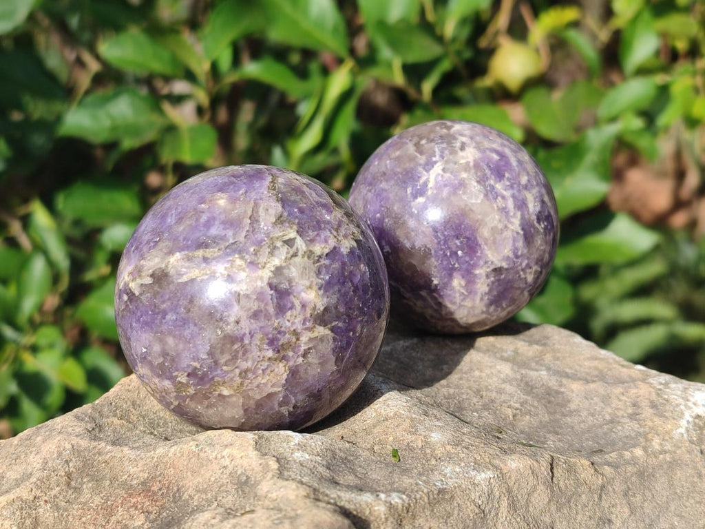 Polished Lepidolite with Pink Rubellite Spheres x 6 From Ambatondrazaka, Madagascar - Toprock Gemstones and Minerals 