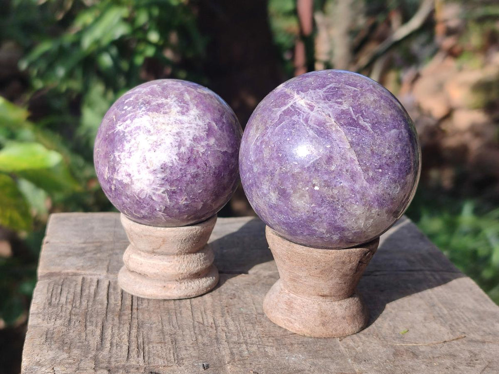 Polished Lepidolite with Pink Rubellite Spheres x 6 From Ambatondrazaka, Madagascar - Toprock Gemstones and Minerals 