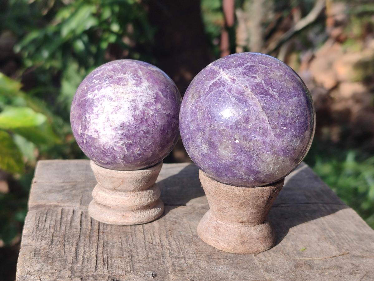 Polished Lepidolite with Pink Rubellite Spheres x 6 From Ambatondrazaka, Madagascar - Toprock Gemstones and Minerals 