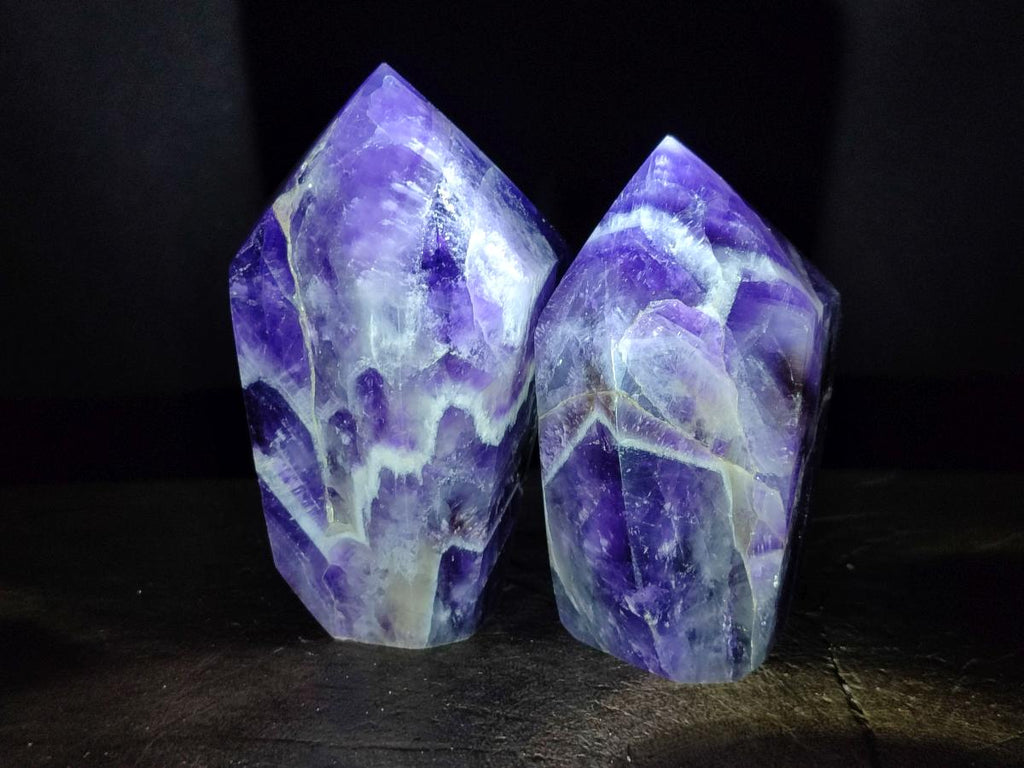 Polished Chevron Amethyst Display Crystal Points x 3 From Zambia - Toprock Gemstones and Minerals 