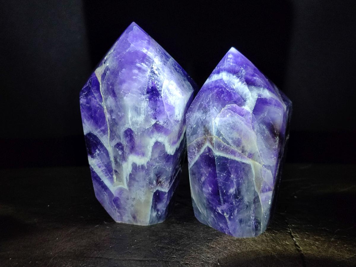 Polished Chevron Amethyst Display Crystal Points x 3 From Zambia - Toprock Gemstones and Minerals 