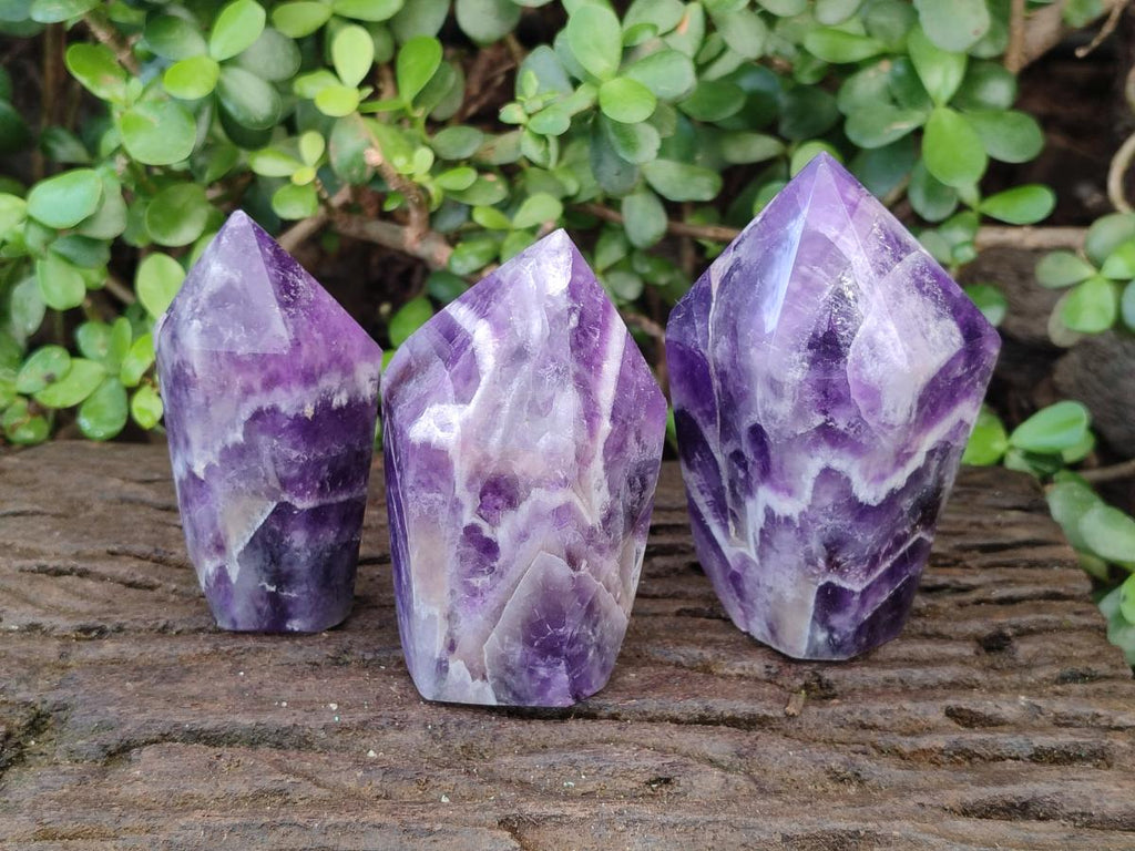 Polished Chevron Amethyst Display Crystal Points x 3 From Zambia - Toprock Gemstones and Minerals 