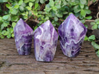 Polished Chevron Amethyst Display Crystal Points x 3 From Zambia - Toprock Gemstones and Minerals 