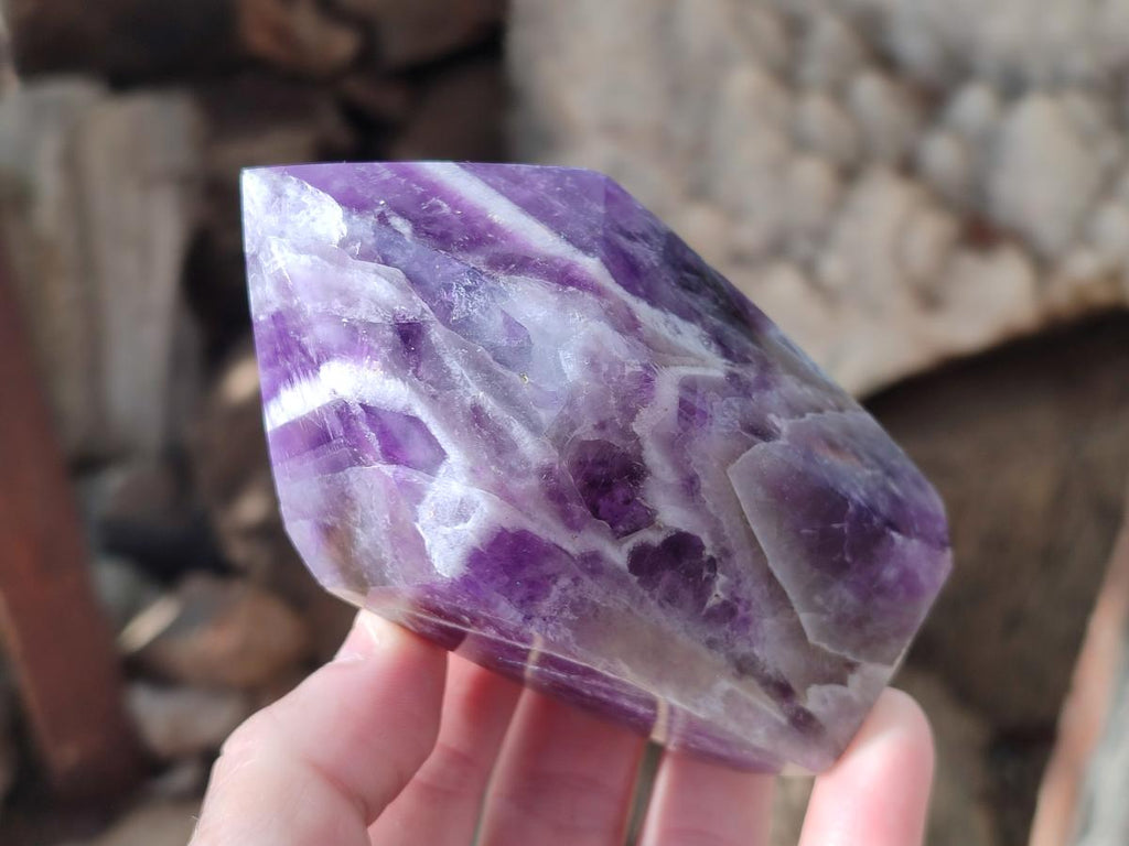 Polished Chevron Amethyst Display Crystal Points x 3 From Zambia - Toprock Gemstones and Minerals 