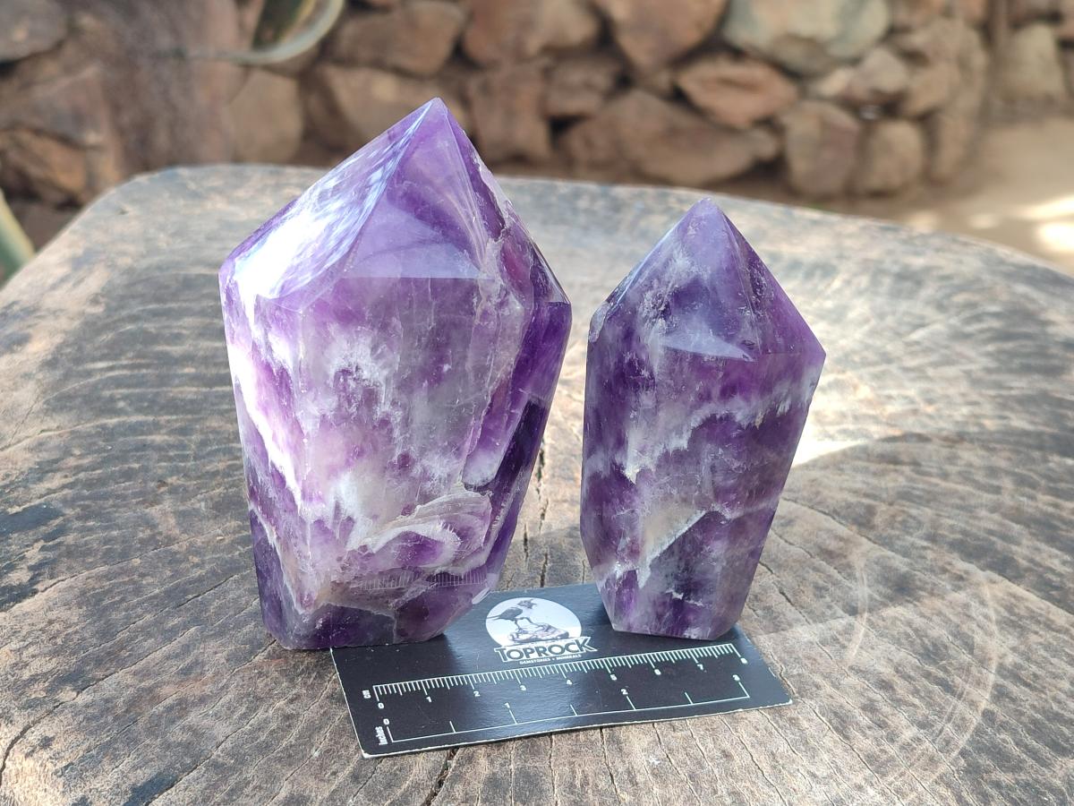 Polished Chevron Amethyst Display Crystal Points x 3 From Zambia - Toprock Gemstones and Minerals 