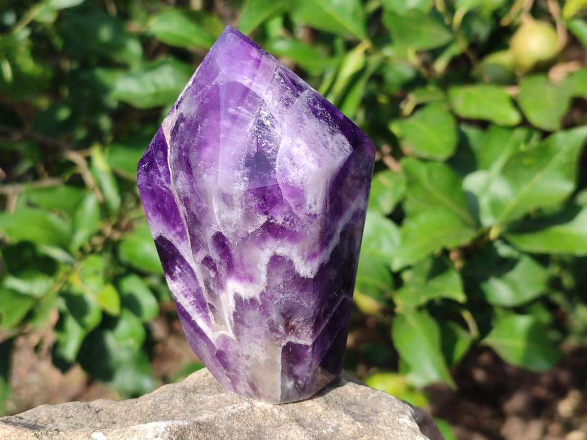 Polished Chevron Amethyst Display Crystal Points x 3 From Zambia - Toprock Gemstones and Minerals 