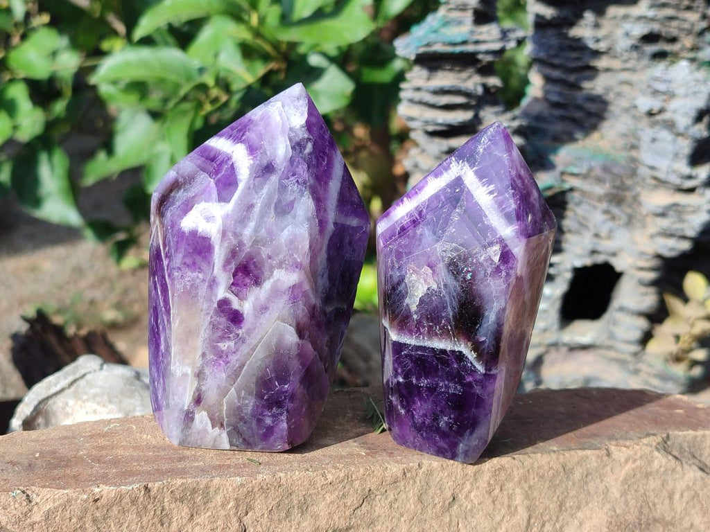 Polished Chevron Amethyst Display Crystal Points x 3 From Zambia - Toprock Gemstones and Minerals 