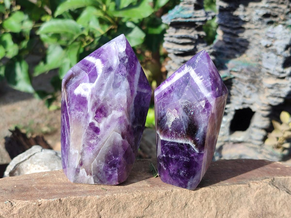 Polished Chevron Amethyst Display Crystal Points x 3 From Zambia - Toprock Gemstones and Minerals 