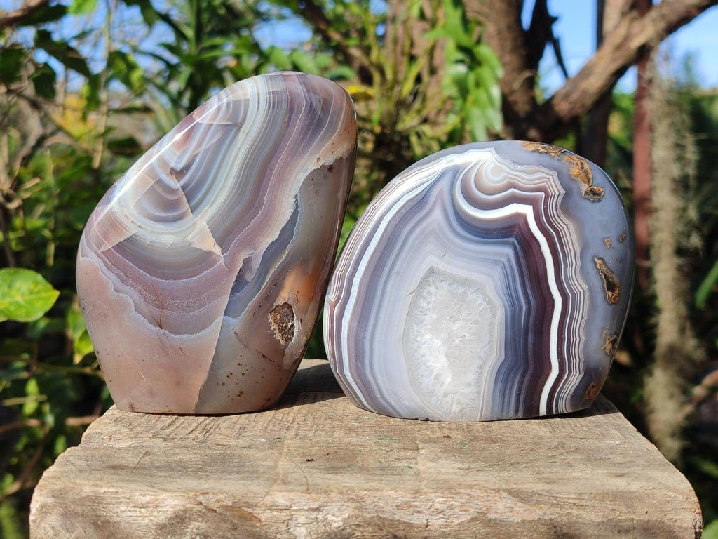 Polished Banded Agate Standing Display Pieces x 2 From Madagascar - Toprock Gemstones and Minerals 