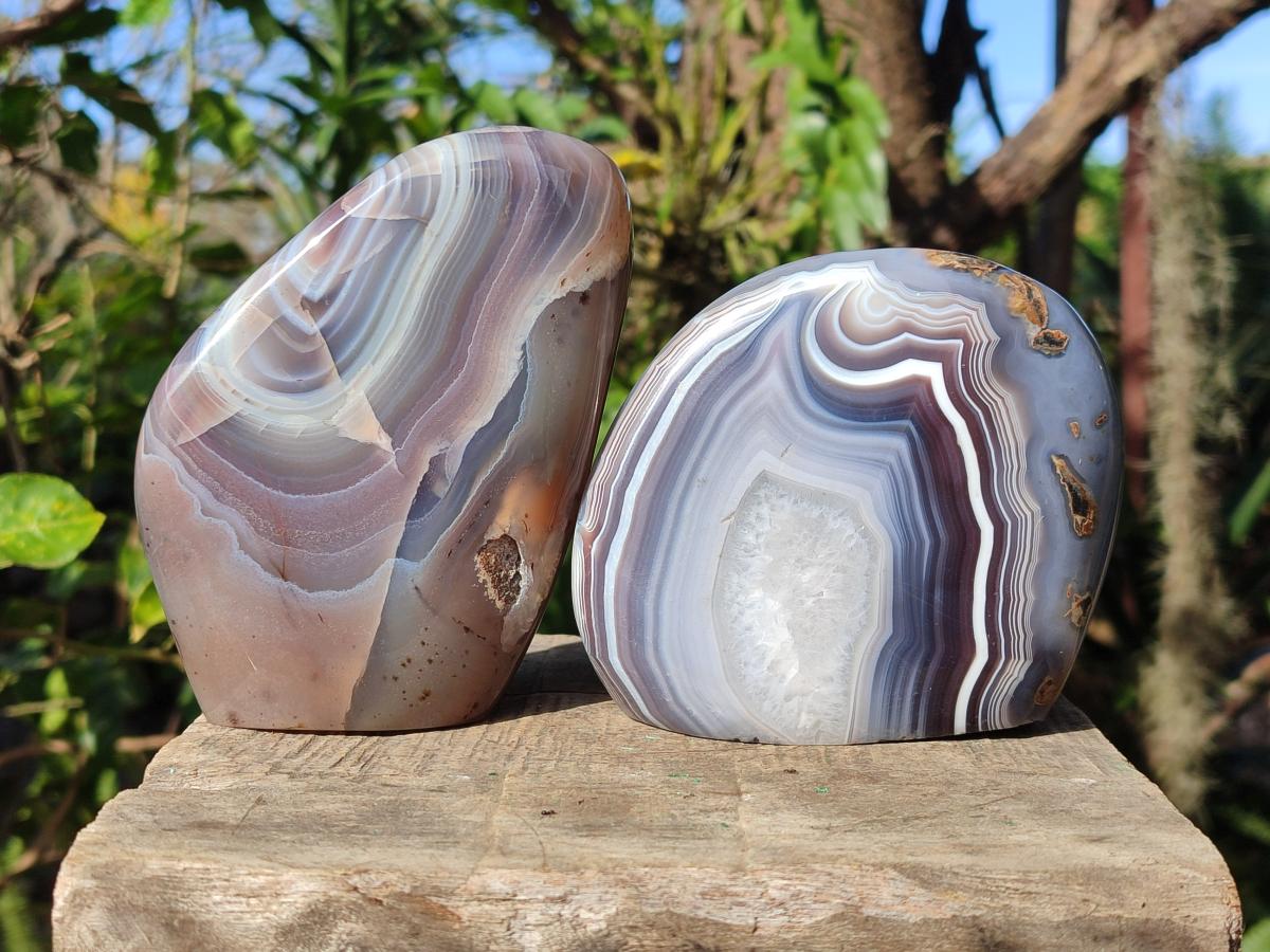 Polished Banded Agate Standing Display Pieces x 2 From Madagascar - Toprock Gemstones and Minerals 