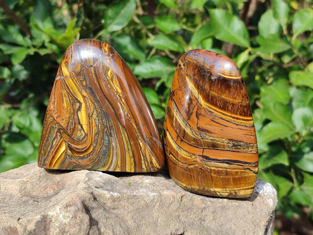 Polished Blue Golden Tigers Eye Standing Display Pieces x 3 From Prieska, South Africa - Toprock Gemstones and Minerals 
