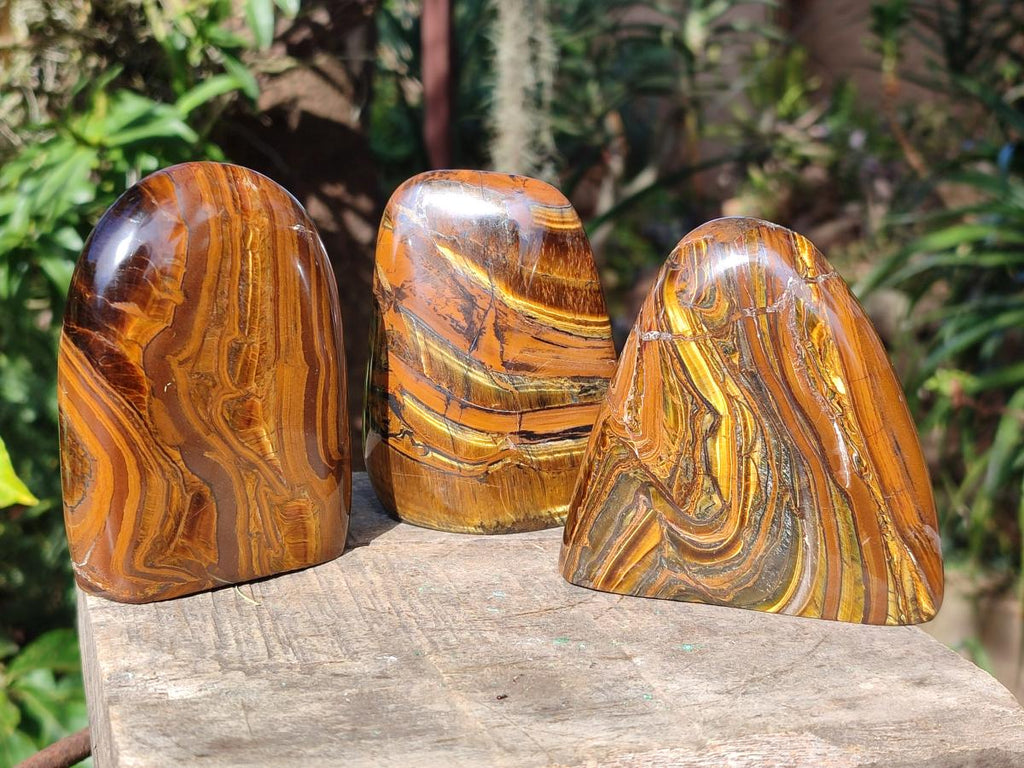 Polished Blue Golden Tigers Eye Standing Display Pieces x 3 From Prieska, South Africa - Toprock Gemstones and Minerals 
