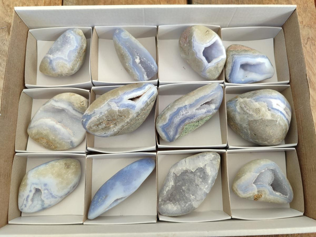 Polished Blue Lace Agate Free Forms x 12 From Nsanje, Malawi - Toprock Gemstones and Minerals 