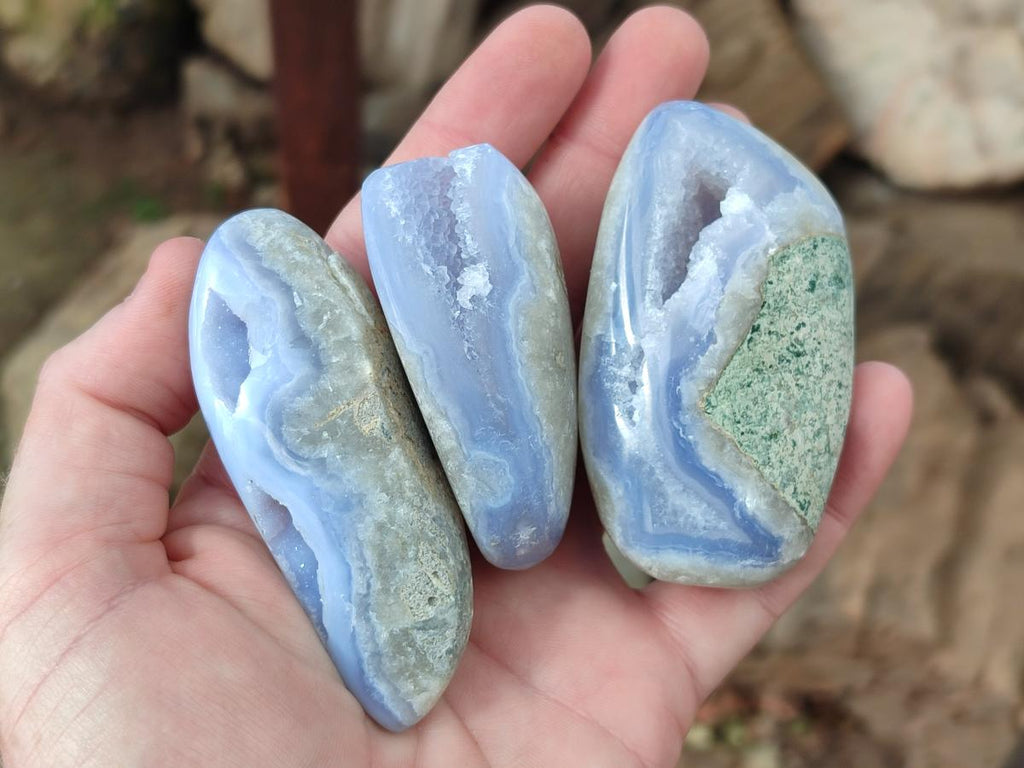Polished Blue Lace Agate Free Forms x 12 From Nsanje, Malawi - Toprock Gemstones and Minerals 