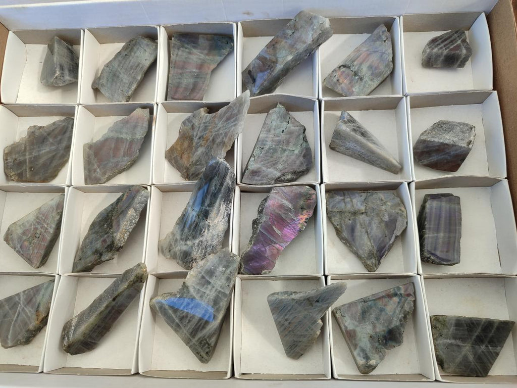 Polished Rare Purple Sunset Flash Labradorite Slices x 24 From Madagascar - Toprock Gemstones and Minerals 