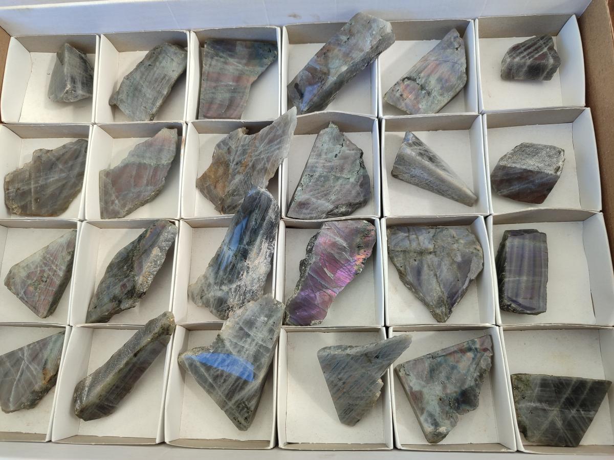 Polished Rare Purple Sunset Flash Labradorite Slices x 24 From Madagascar - Toprock Gemstones and Minerals 