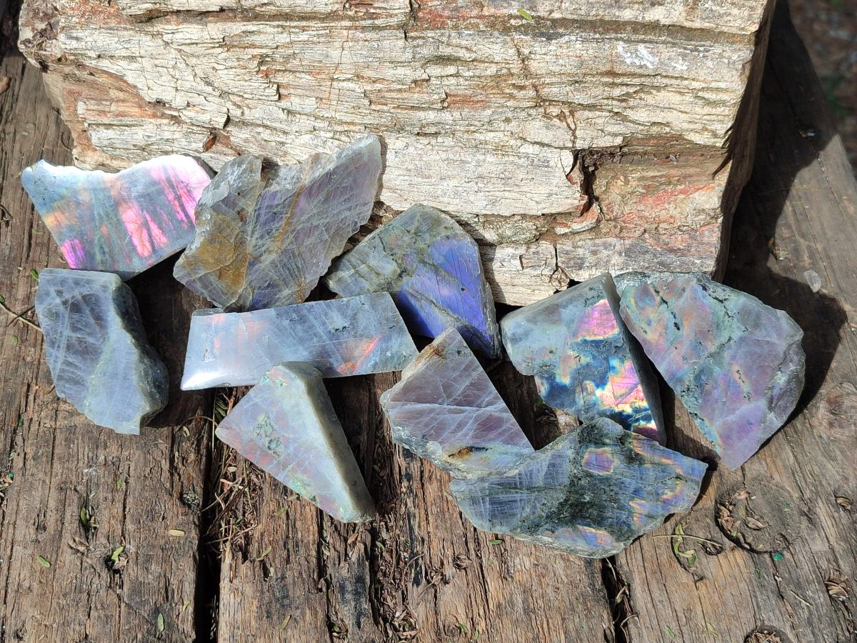 Polished Rare Purple Sunset Flash Labradorite Slices x 24 From Madagascar - Toprock Gemstones and Minerals 